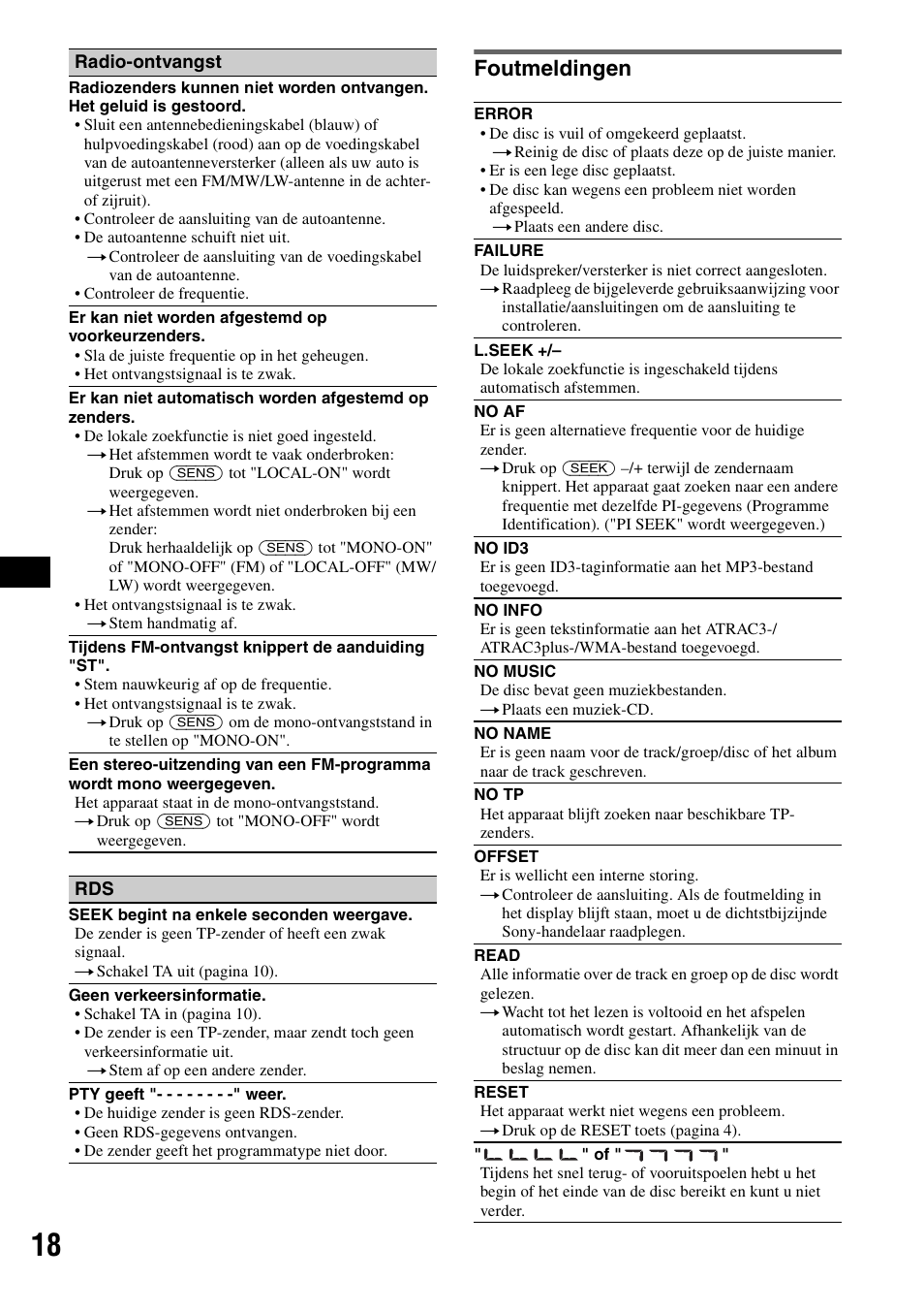 Foutmeldingen | Sony CDX-A250 User Manual | Page 90 / 92