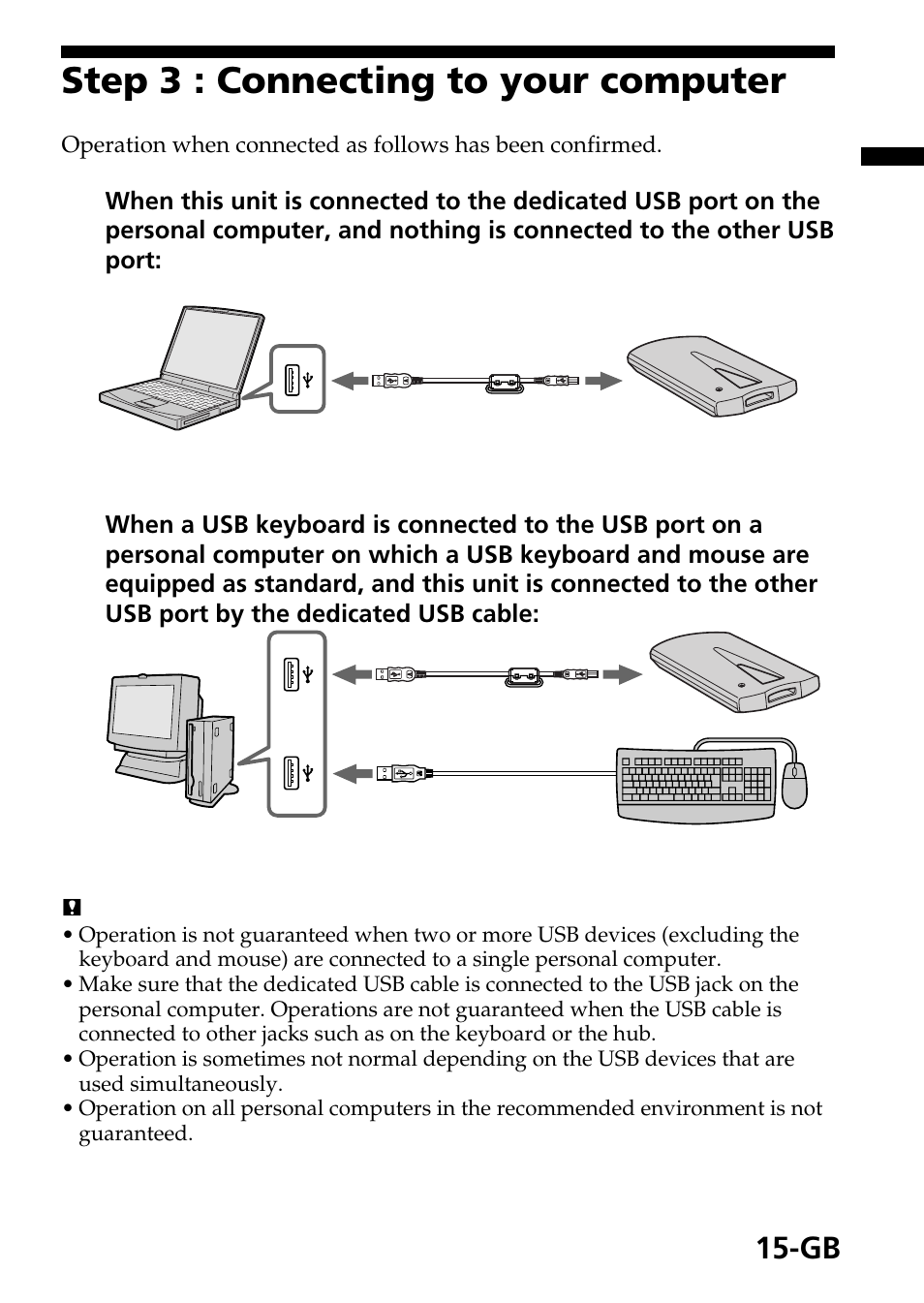 Step 3 : connecting to your computer | Sony MagicGate MSGC-US10 User Manual | Page 15 / 92