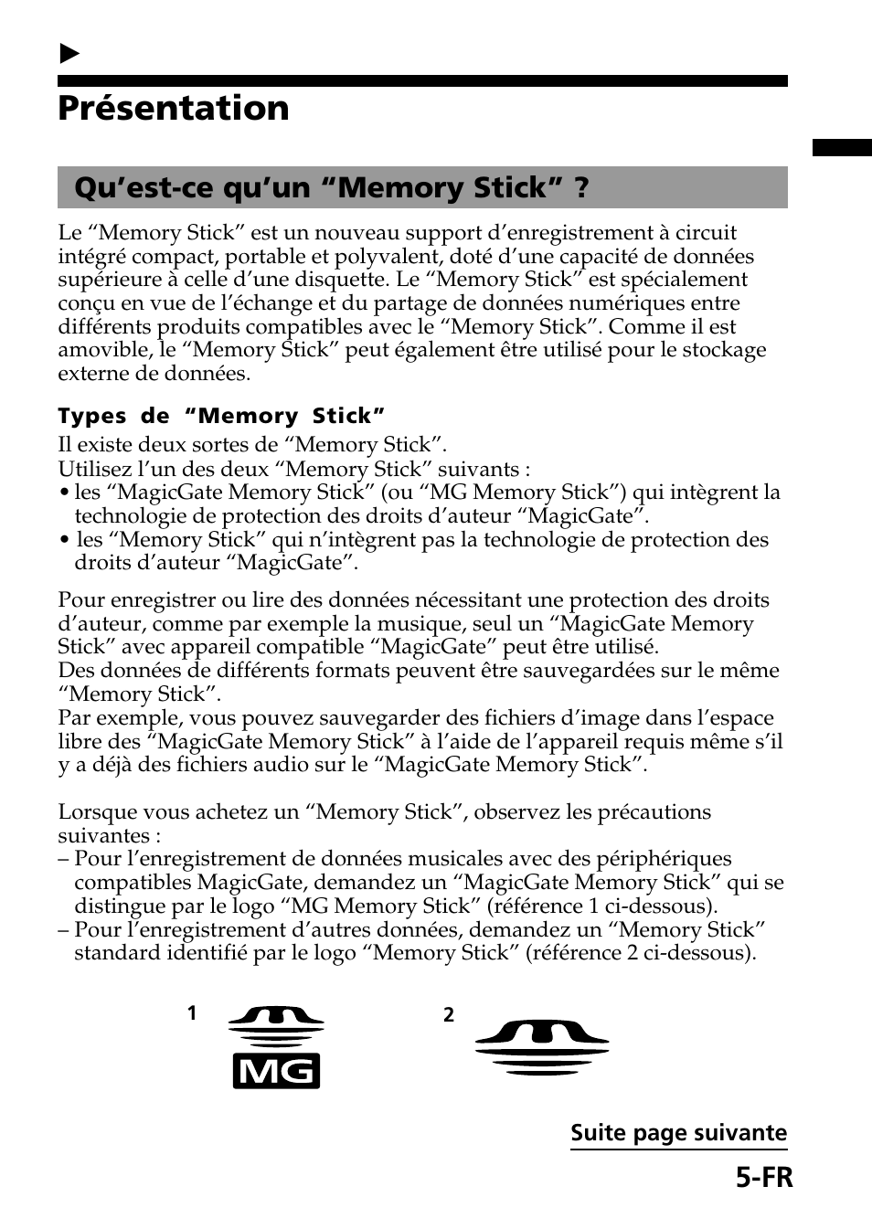 Avant de commencer, Présentation, Fr b avant de commencer | Sony MagicGate MSGC-US10 User Manual | Page 35 / 92