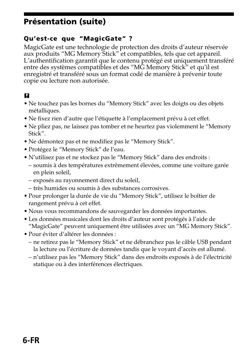 Présentation (suite) | Sony MagicGate MSGC-US10 User Manual | Page 36 / 92