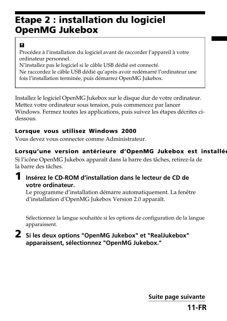 Etape 2 : installation du logiciel openmg jukebox | Sony MagicGate MSGC-US10 User Manual | Page 41 / 92