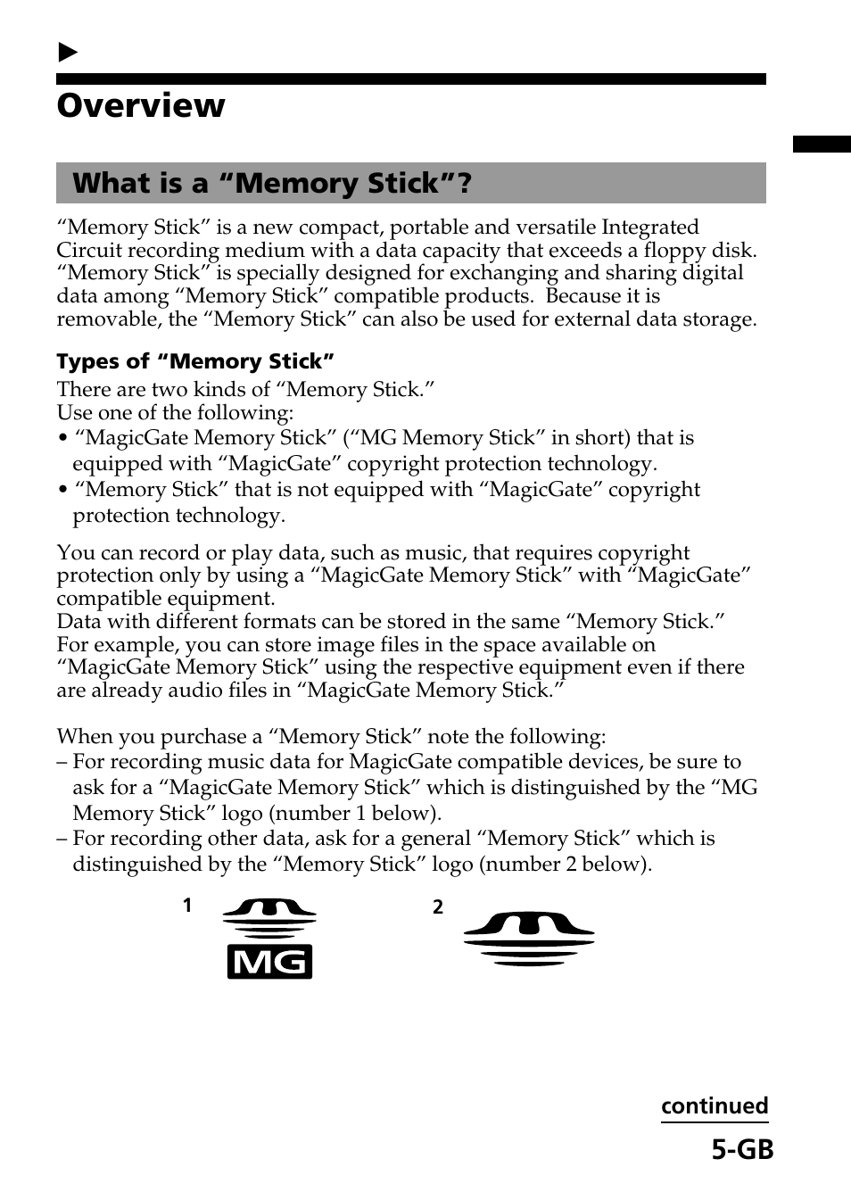 Before you begin, Overview, Gb b before you begin | Sony MagicGate MSGC-US10 User Manual | Page 5 / 92