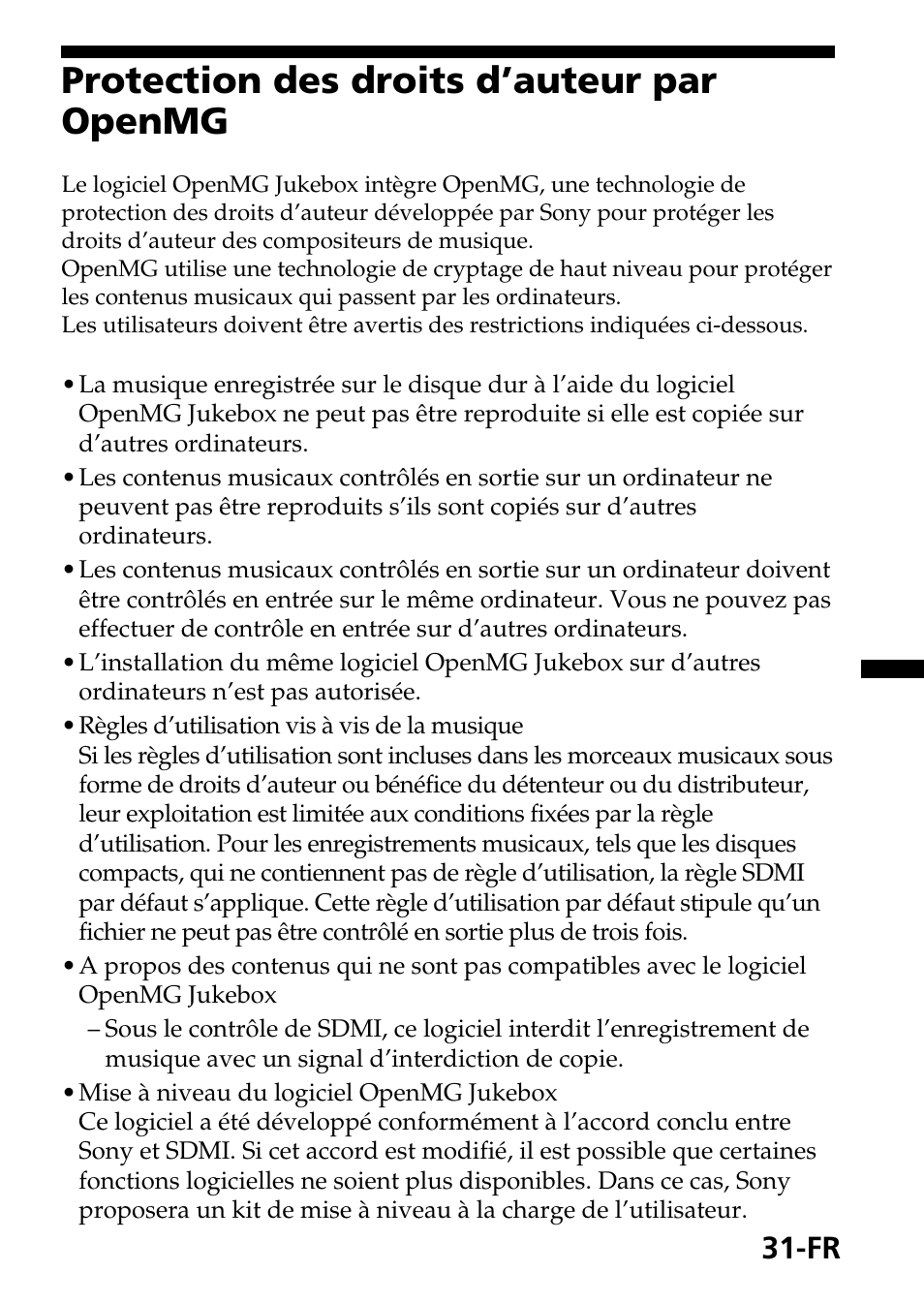 Protection des droits d’auteur par openmg | Sony MagicGate MSGC-US10 User Manual | Page 61 / 92