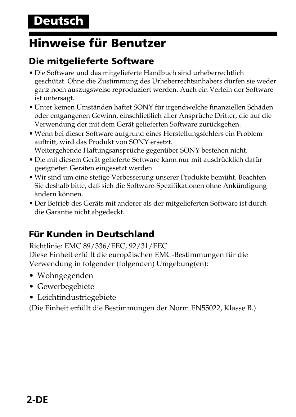 Deutsch hinweise für benutzer | Sony MagicGate MSGC-US10 User Manual | Page 62 / 92