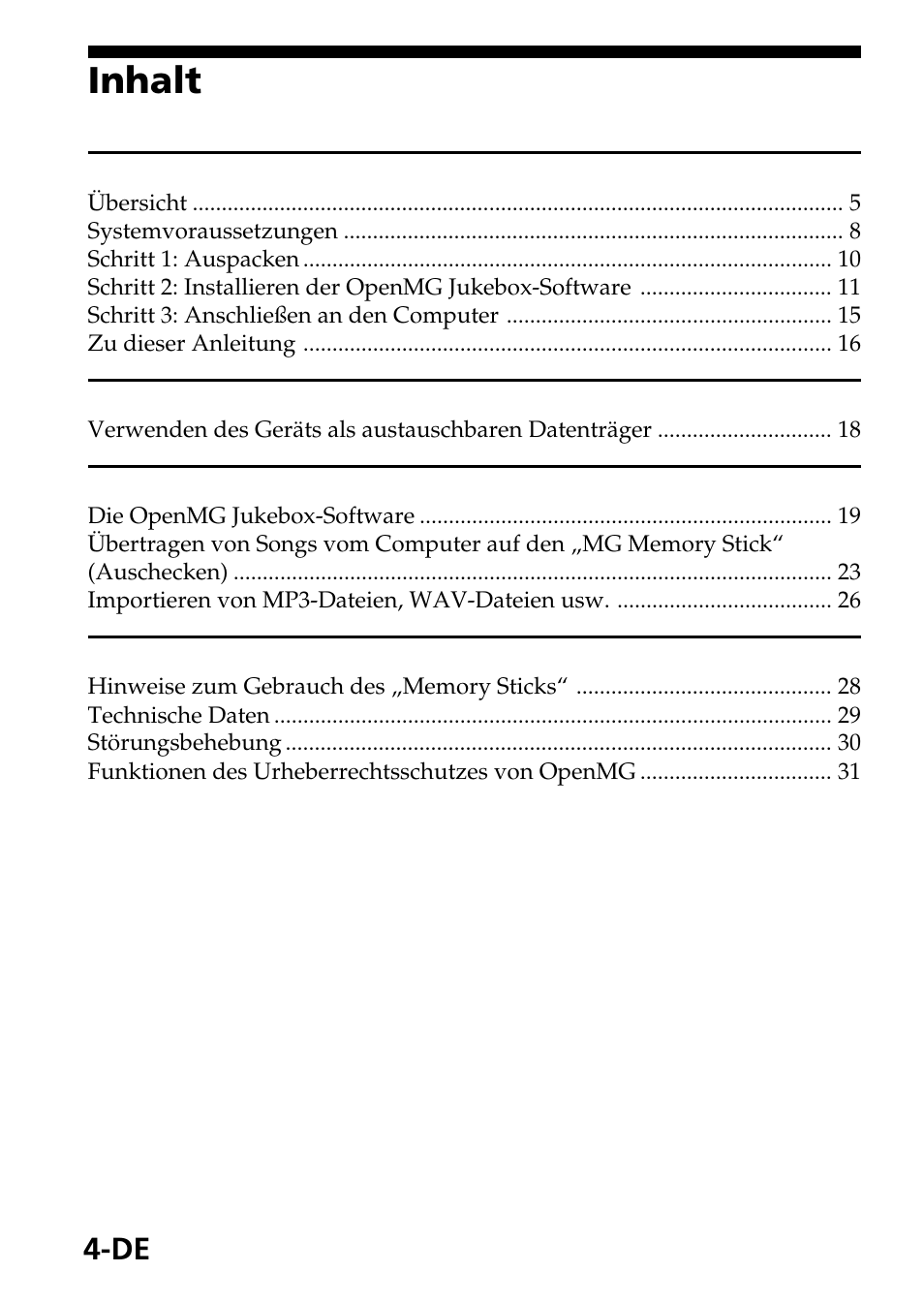 Inhalt | Sony MagicGate MSGC-US10 User Manual | Page 64 / 92
