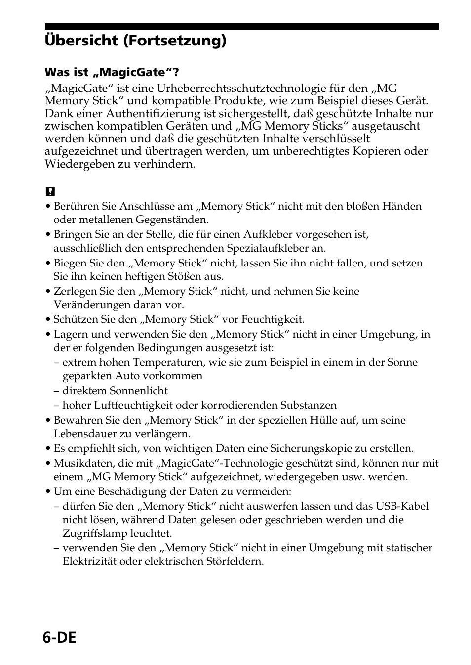 Übersicht (fortsetzung) | Sony MagicGate MSGC-US10 User Manual | Page 66 / 92