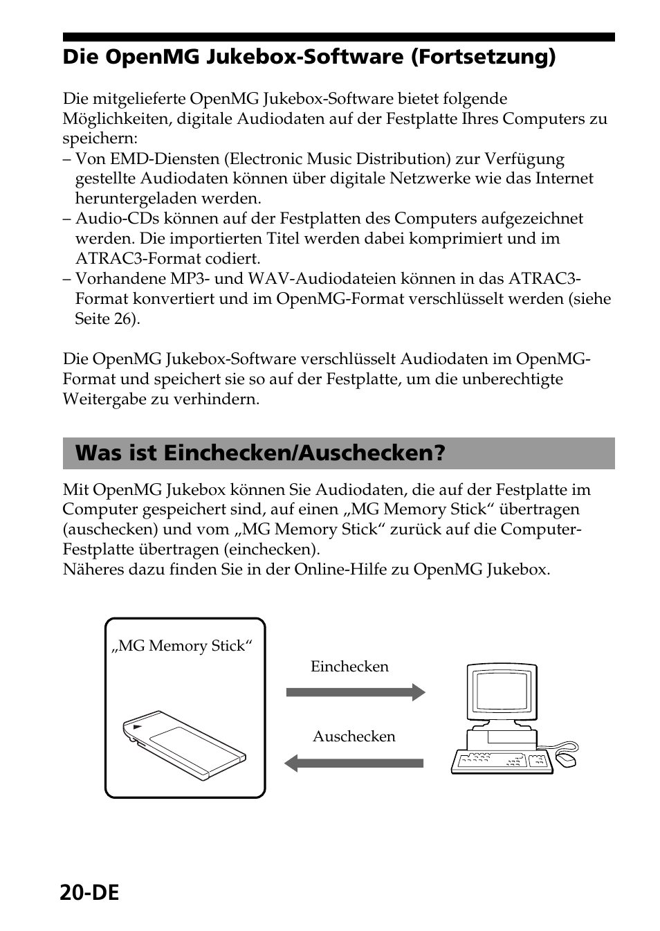 Was ist einchecken/auschecken, Die openmg jukebox-software (fortsetzung) | Sony MagicGate MSGC-US10 User Manual | Page 80 / 92