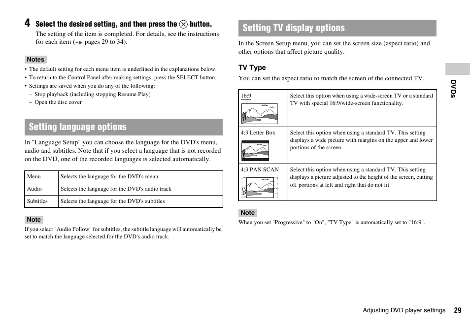 Setting language options, Setting tv display options | Sony SCPH-77002 User Manual | Page 29 / 56