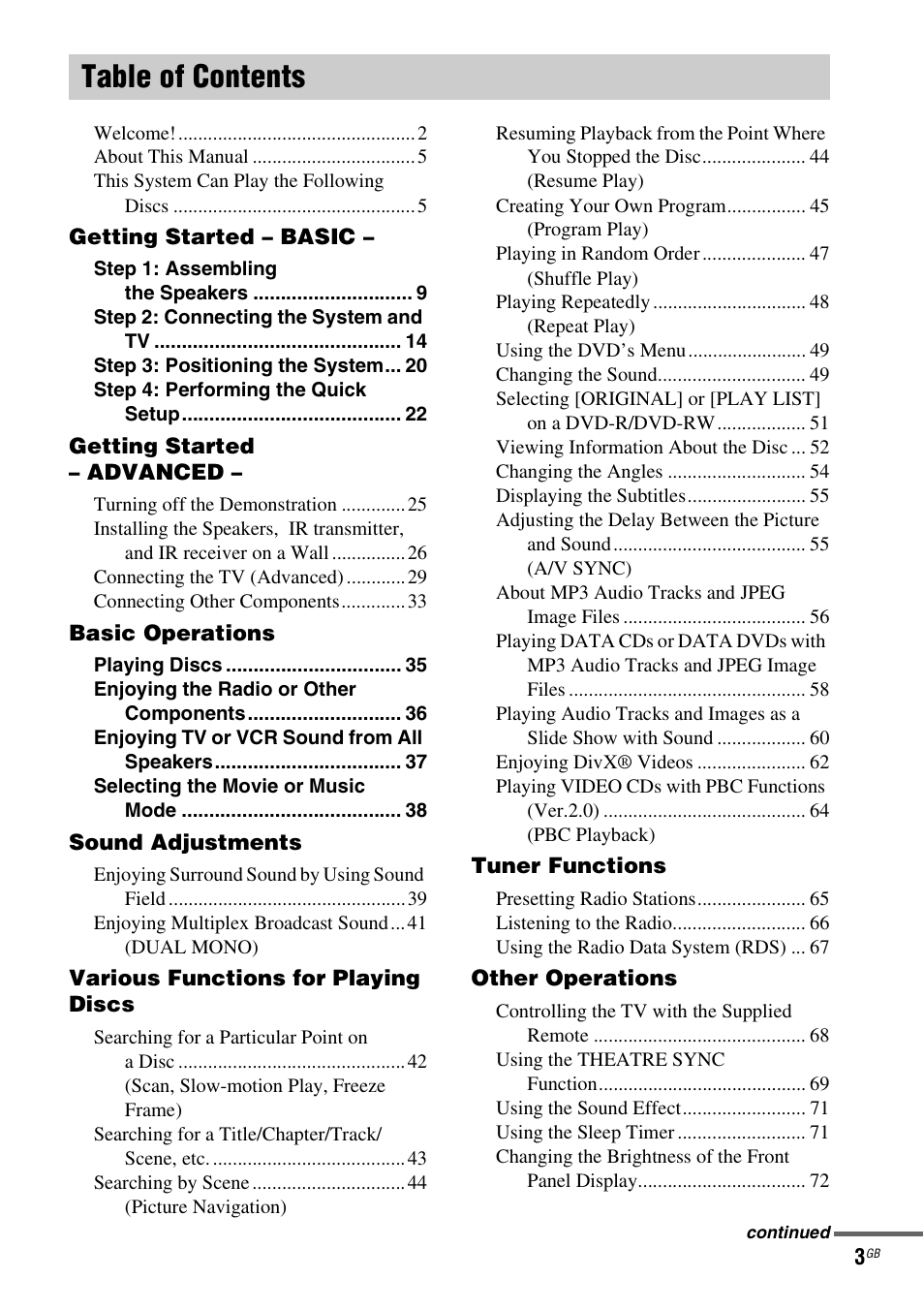 Sony DAV-DZ531W User Manual | Page 3 / 116