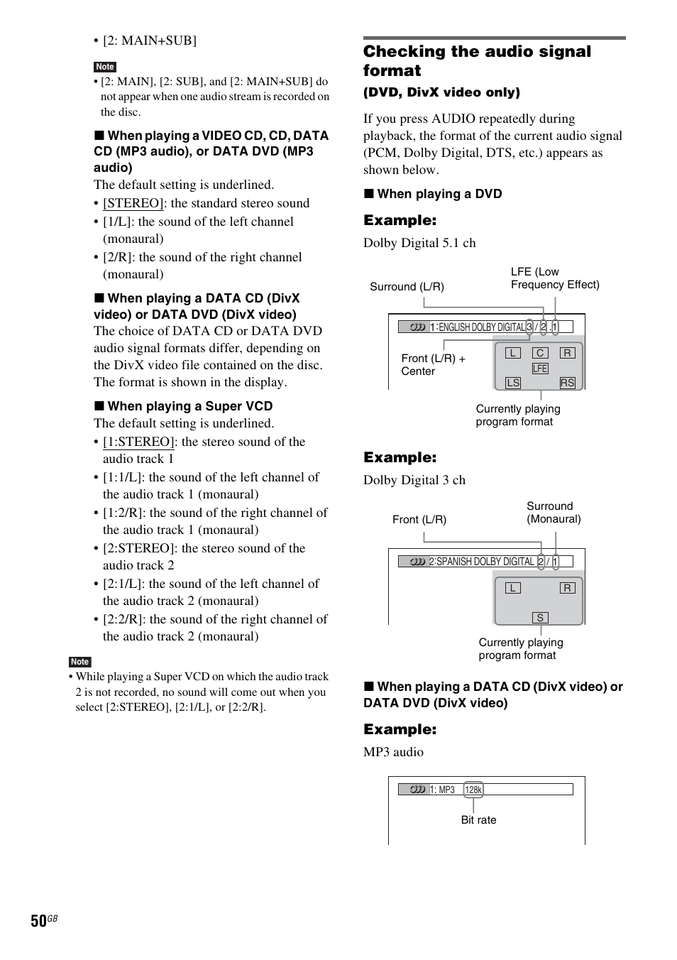 Checking the audio signal format | Sony DAV-DZ531W User Manual | Page 50 / 116