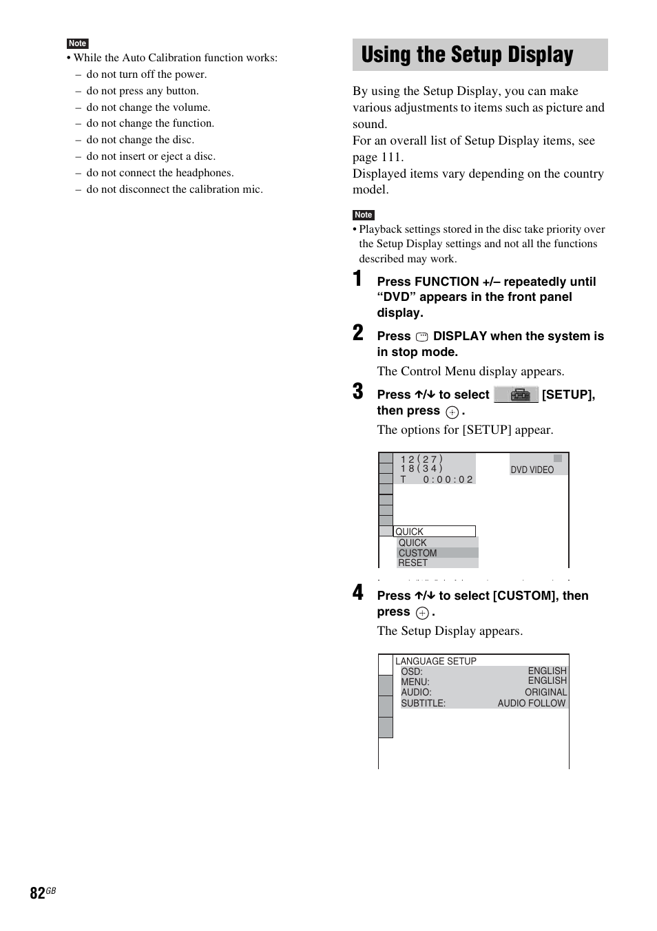 Using the setup display, Using | Sony DAV-DZ531W User Manual | Page 82 / 116