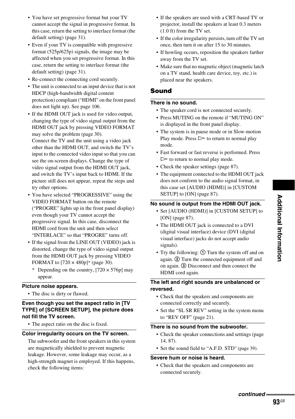 Ad dition al i n fo rm atio n, Sound | Sony DAV-DZ531W User Manual | Page 93 / 116