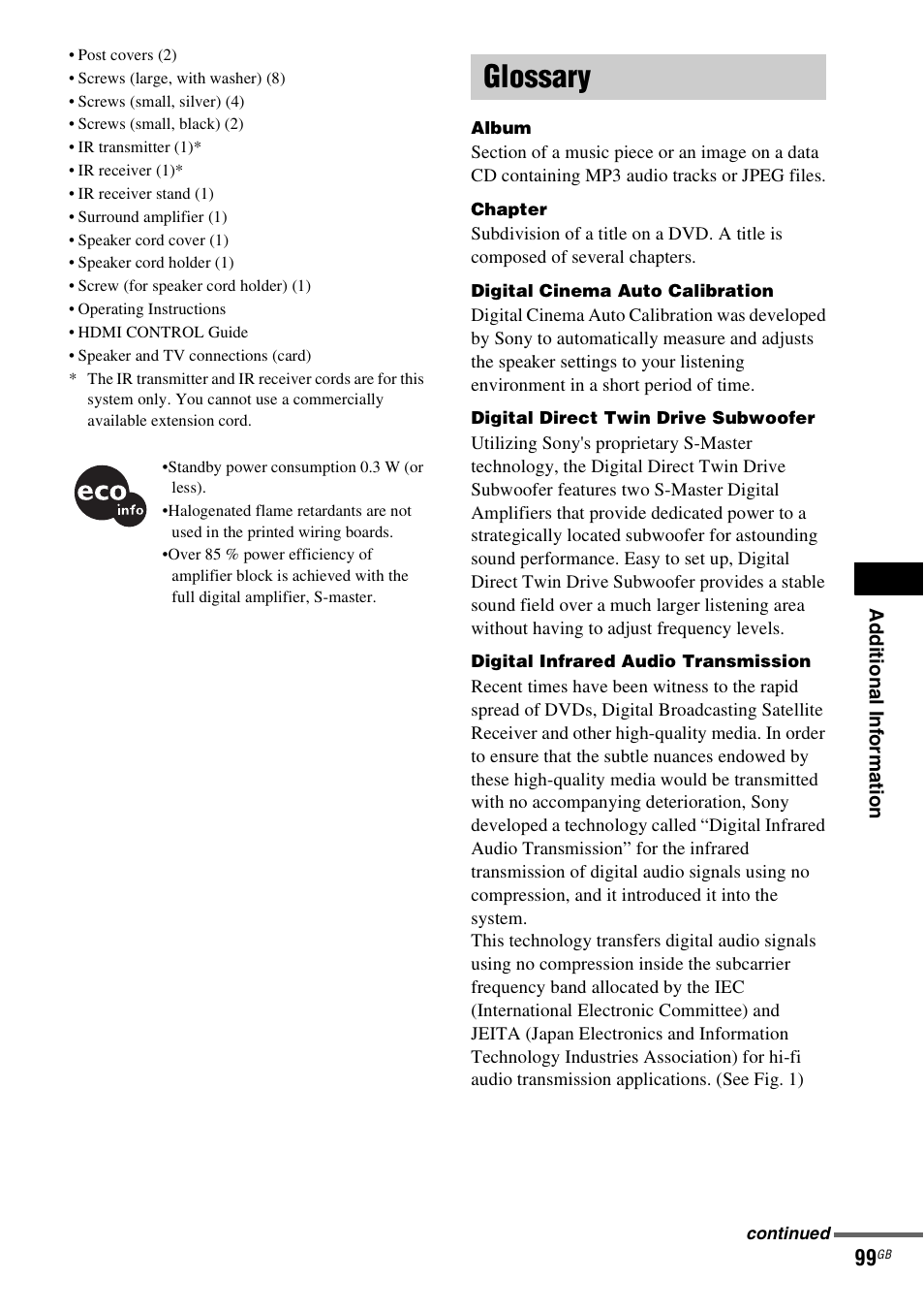 Glossary | Sony DAV-DZ531W User Manual | Page 99 / 116