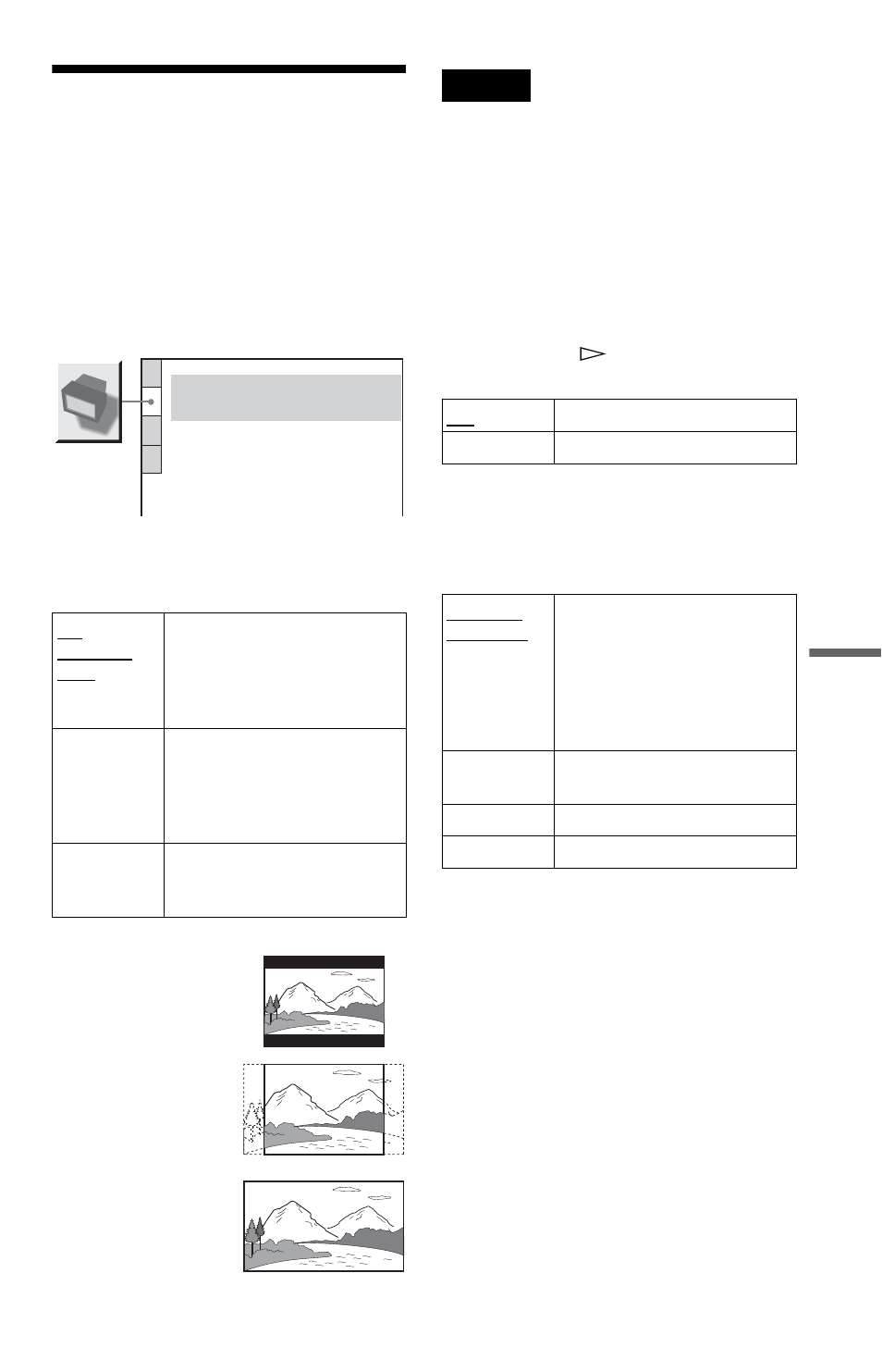 Settings for the display (screen setup), Settings for the display, Screen setup) | Sony DVP-NS315 User Manual | Page 59 / 72