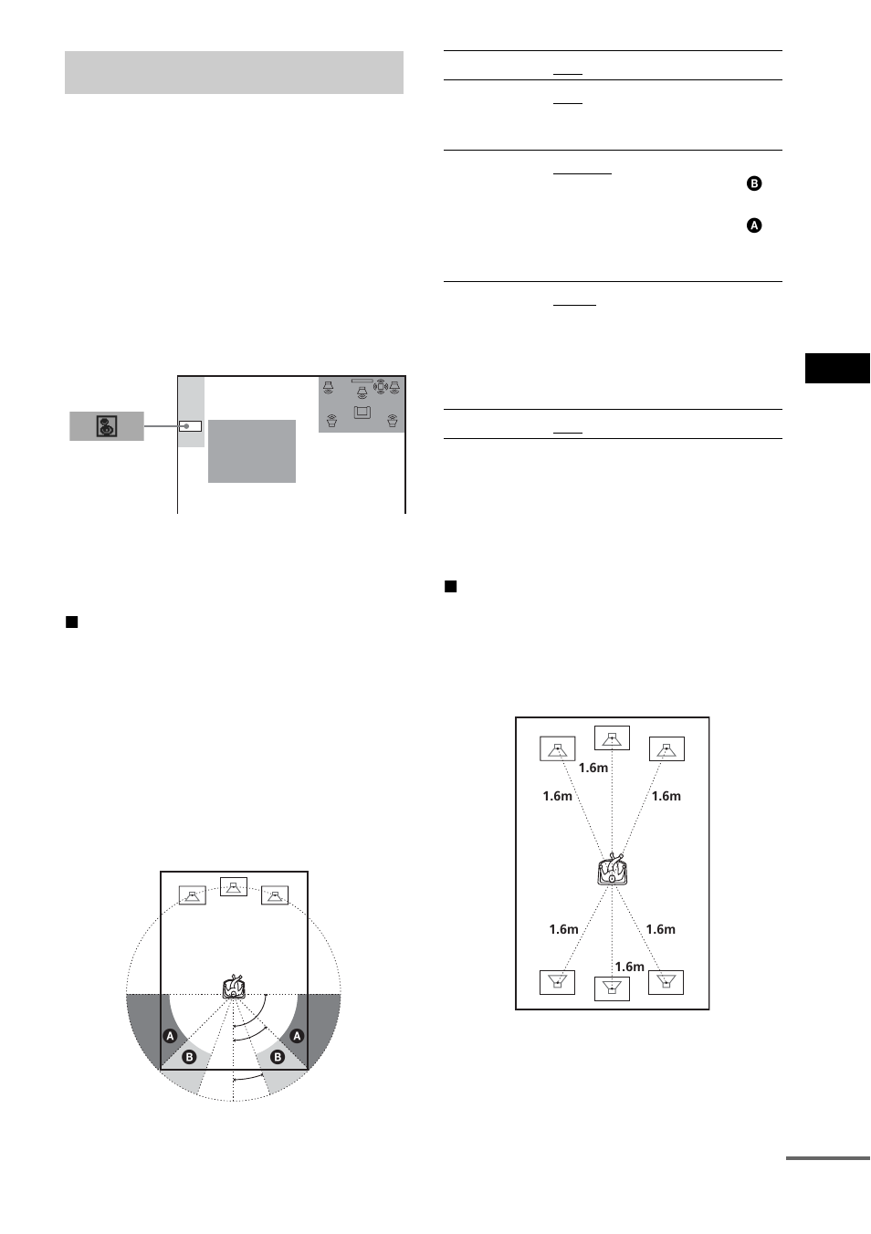 Settings for the speakers, Speaker setup) | Sony DAV-SR3 User Manual | Page 75 / 100