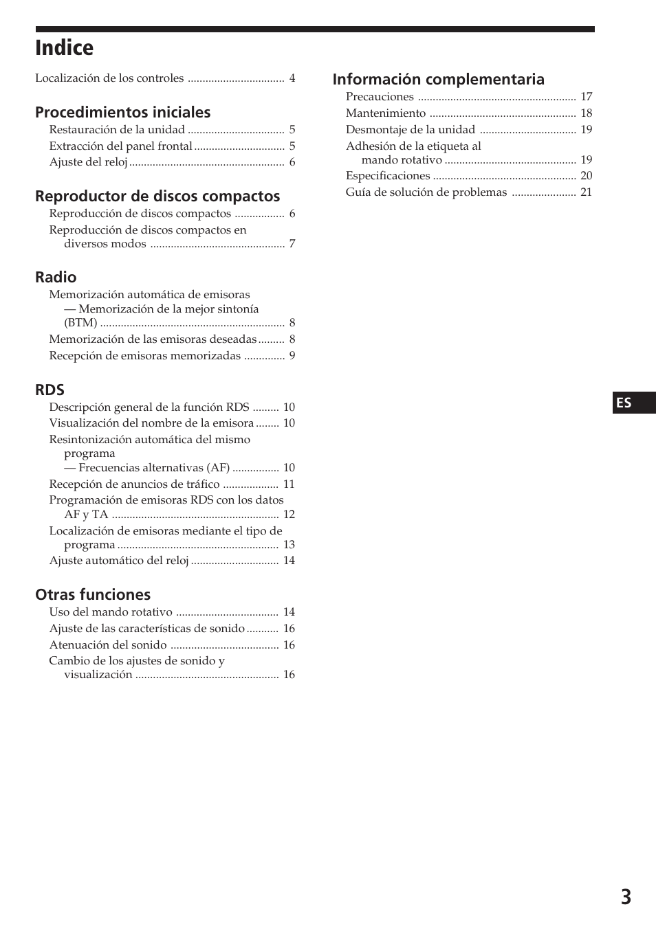 Indice | Sony CDX-4180RV User Manual | Page 25 / 88