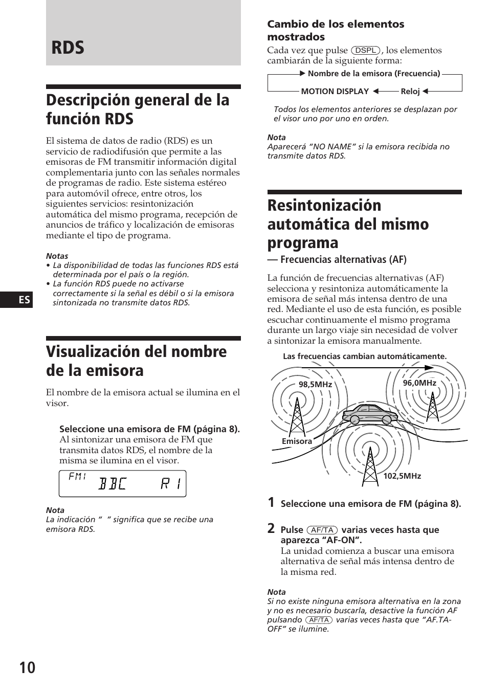 Descripción general de la función rds, Visualización del nombre de la emisora, Resintonización automática del mismo programa | Sony CDX-4180RV User Manual | Page 32 / 88