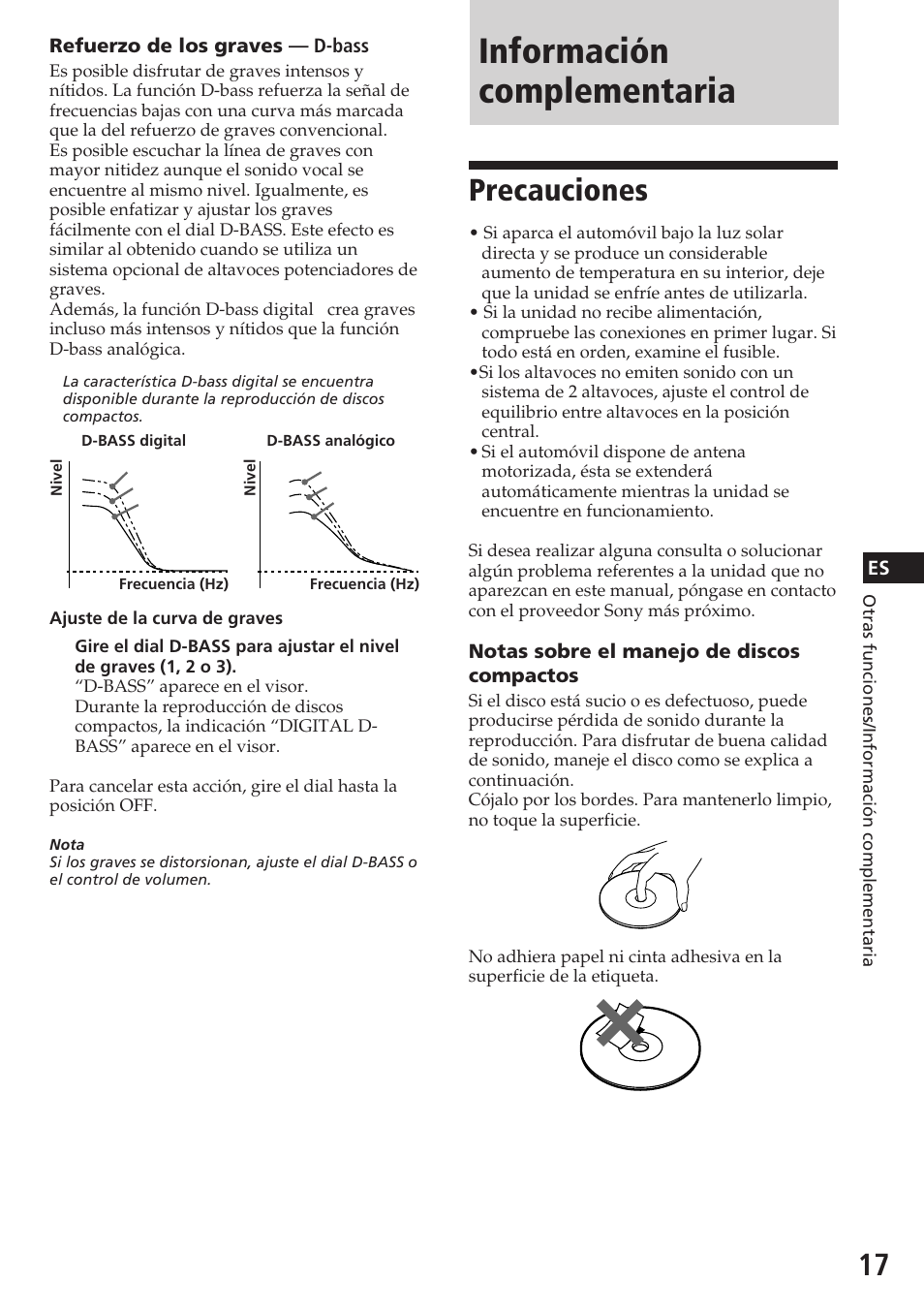 Información complementaria, Precauciones | Sony CDX-4180RV User Manual | Page 39 / 88