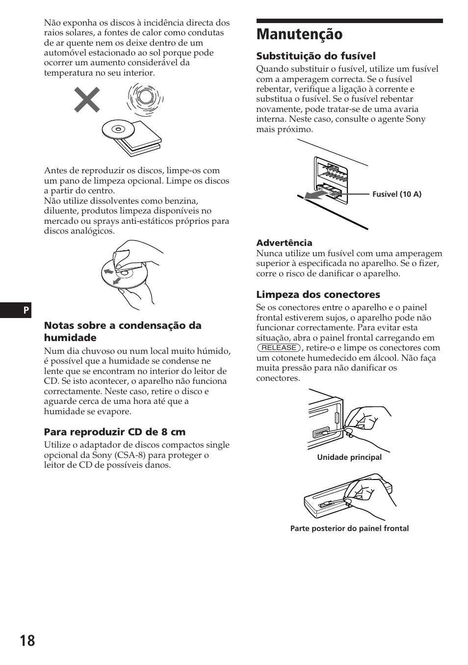 Manutenção | Sony CDX-4180RV User Manual | Page 62 / 88