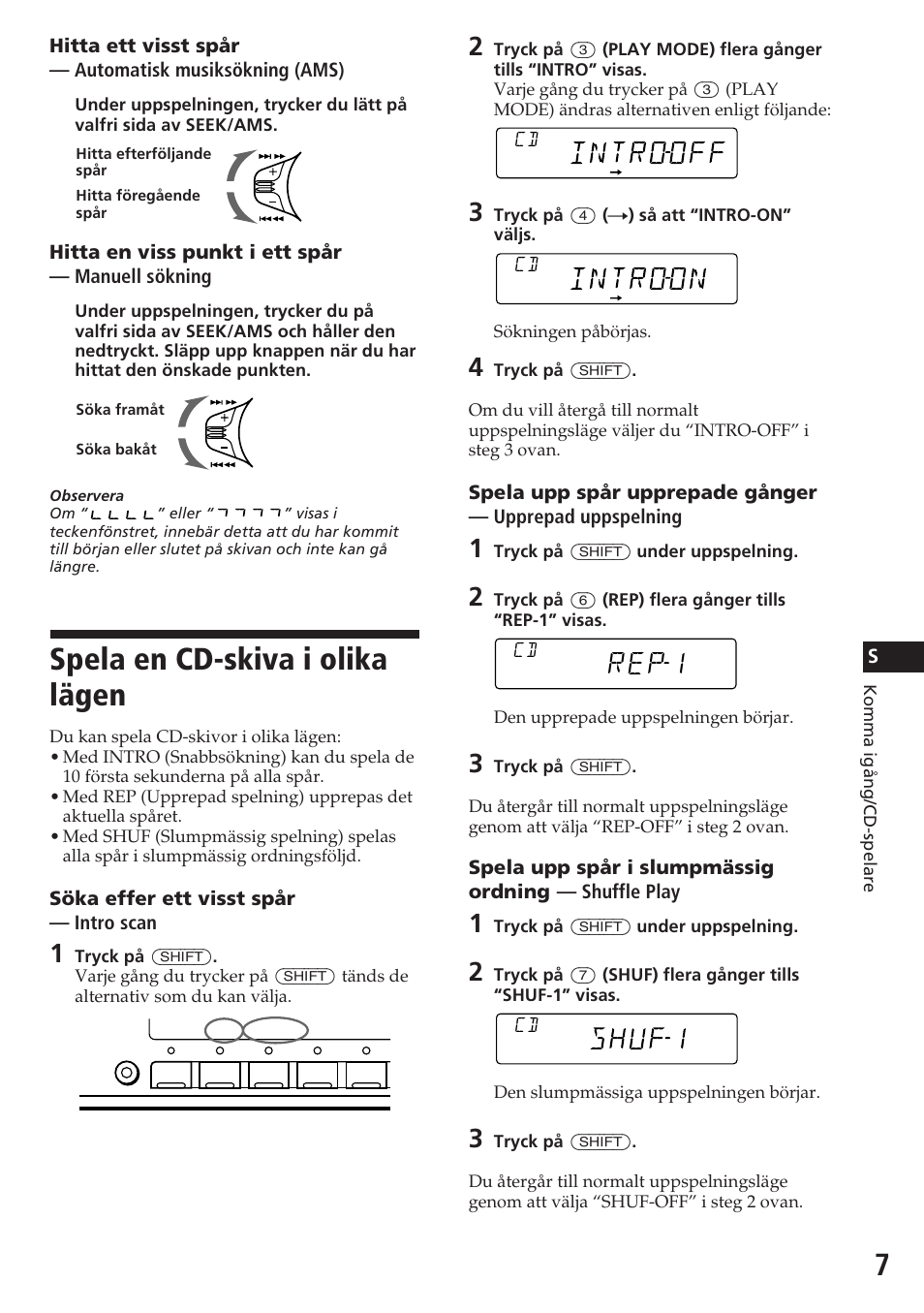 Spela en cd-skiva i olika lägen, Rep1 | Sony CDX-4180RV User Manual | Page 73 / 88