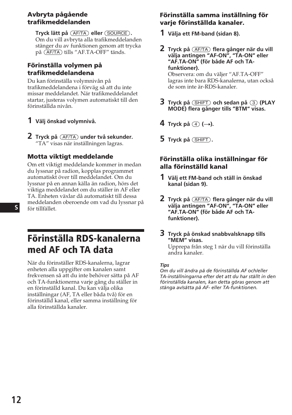 Förinställa rds-kanalerna med af och ta data | Sony CDX-4180RV User Manual | Page 78 / 88