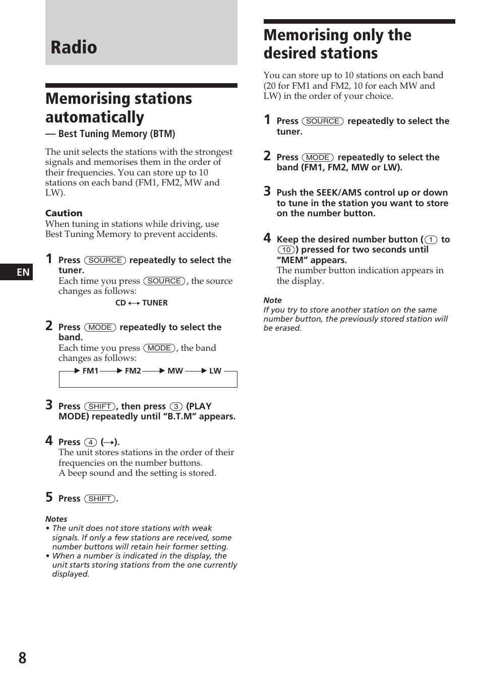 Radio | Sony CDX-4180RV User Manual | Page 8 / 88