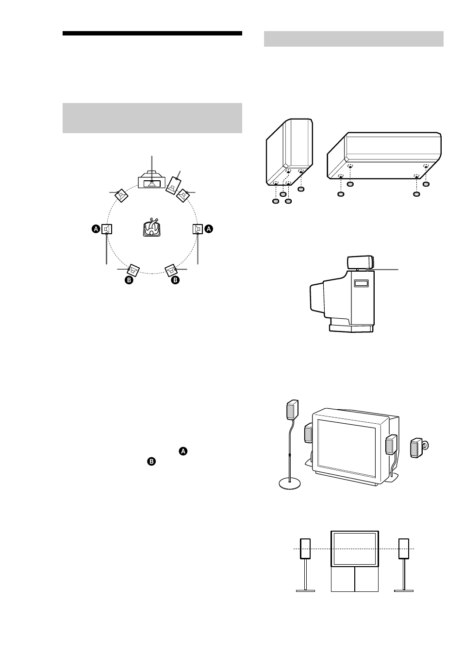 Positioning the speakers, Location of each speaker, Setting the speakers | Sony SA-VE230 User Manual | Page 6 / 12