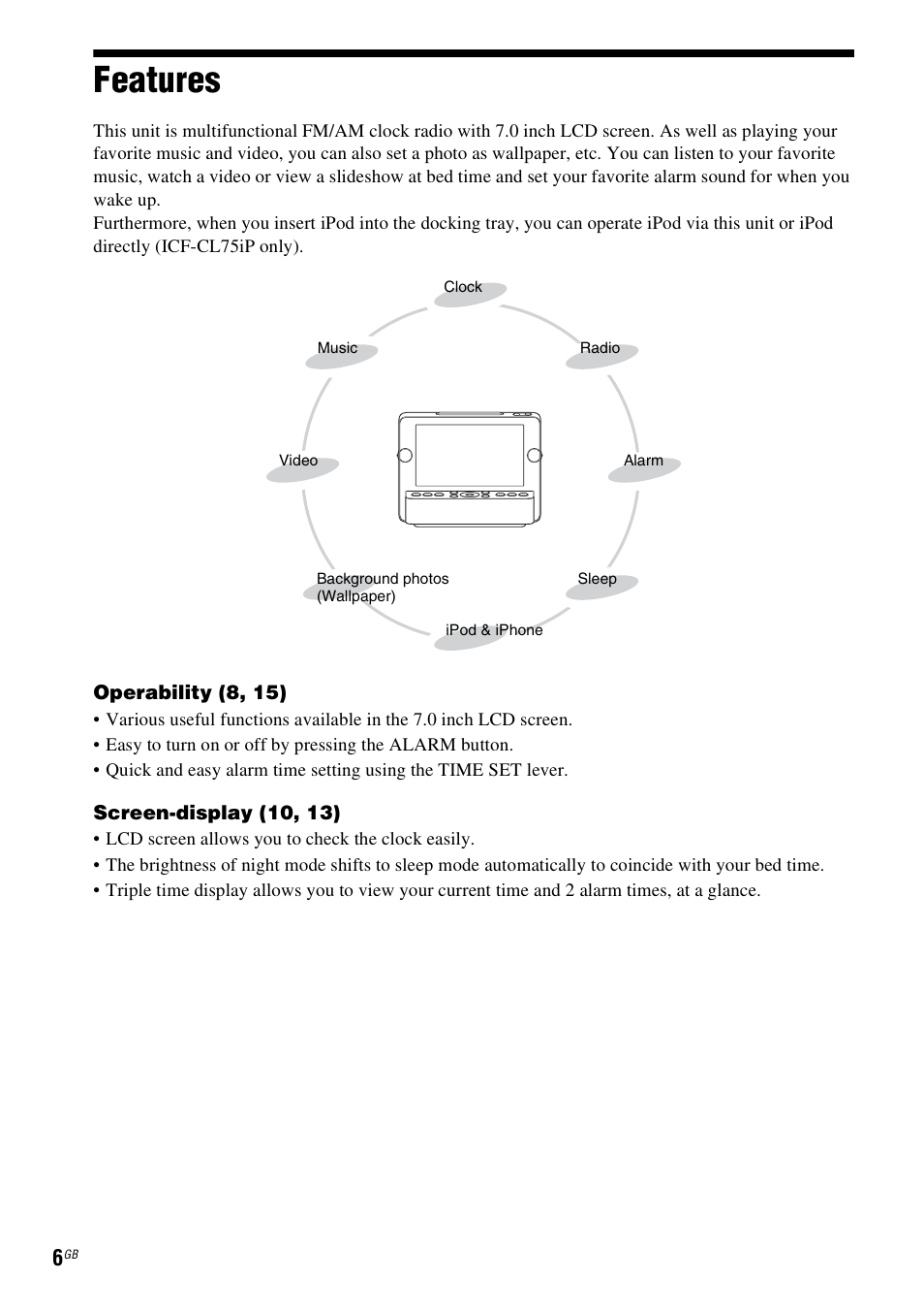 Features | Sony DREAM MACHINE 4-154-584-35(1) User Manual | Page 6 / 32