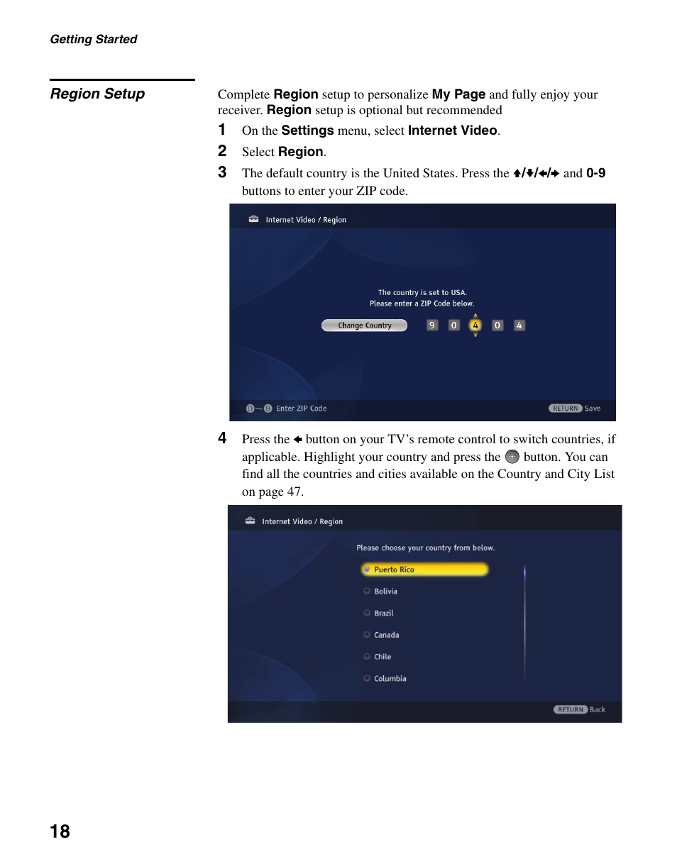 Region setup | Sony DMX-NV1 User Manual | Page 18 / 54