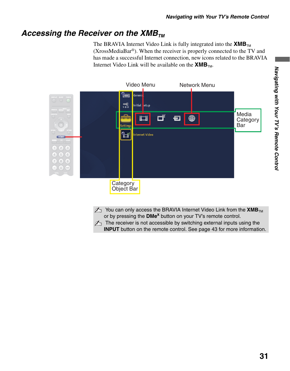 Accessing the receiver on the xmbtm, Accessing the receiver on the, Accessing the receiver on the xmb | Sony DMX-NV1 User Manual | Page 31 / 54
