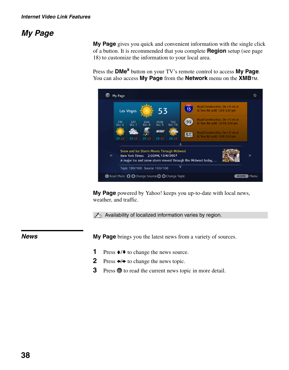News, 38 my page | Sony DMX-NV1 User Manual | Page 38 / 54