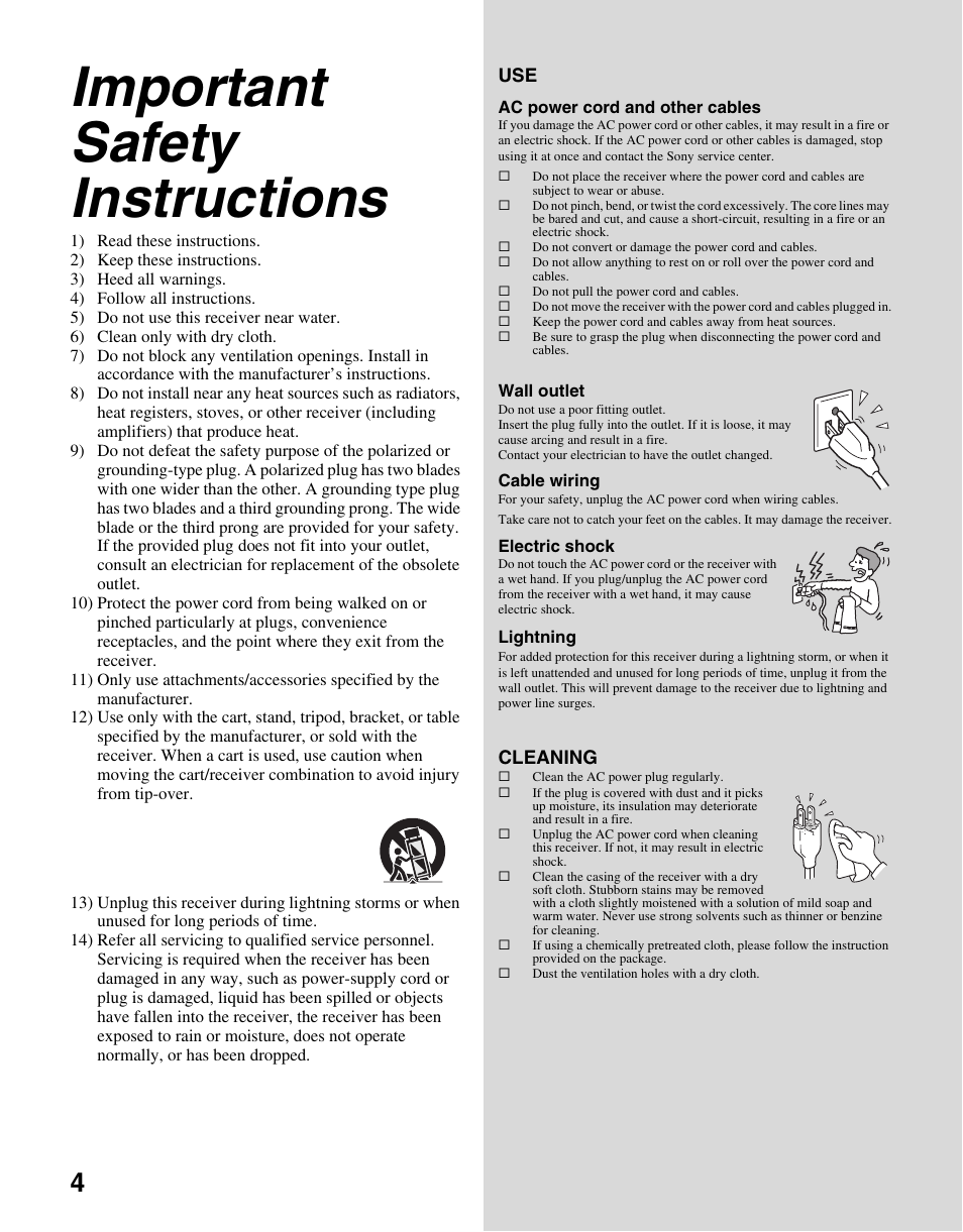 Important safety instructions | Sony DMX-NV1 User Manual | Page 4 / 54