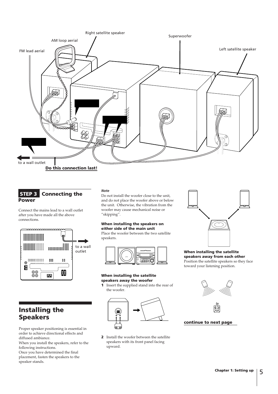 Installing the speakers, Step 1 step 3 step 2 | Sony CHC-P33D User Manual | Page 3 / 8