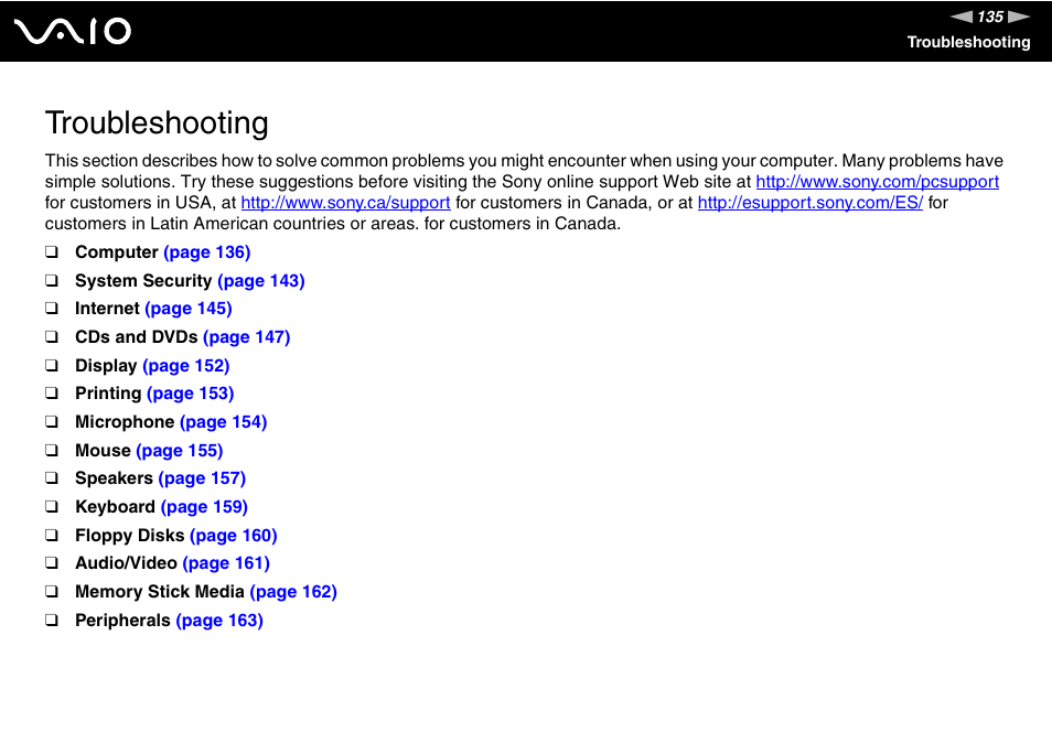 Troubleshooting | Sony VGC-RC210 User Manual | Page 135 / 175