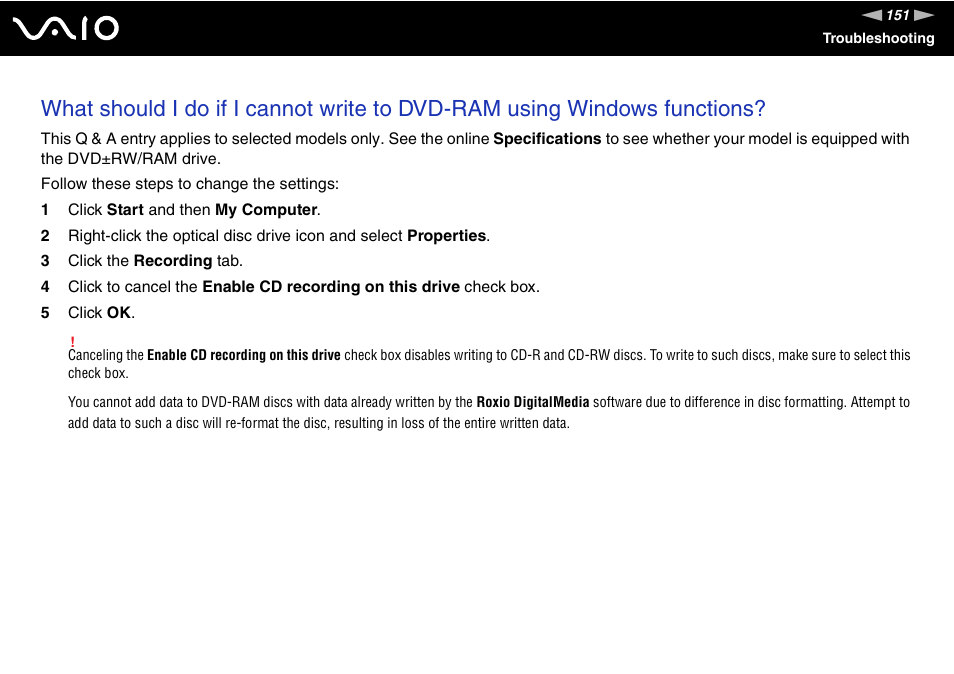 Sony VGC-RC210 User Manual | Page 151 / 175