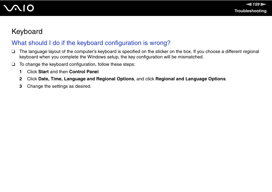 Keyboard | Sony VGC-RC210 User Manual | Page 159 / 175