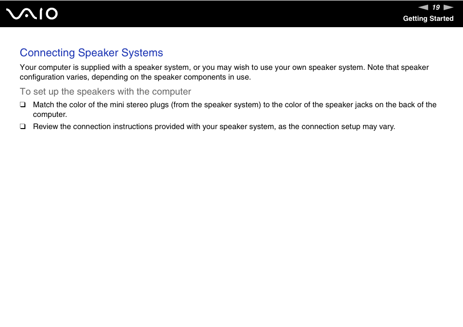 Connecting speaker systems | Sony VGC-RC210 User Manual | Page 19 / 175