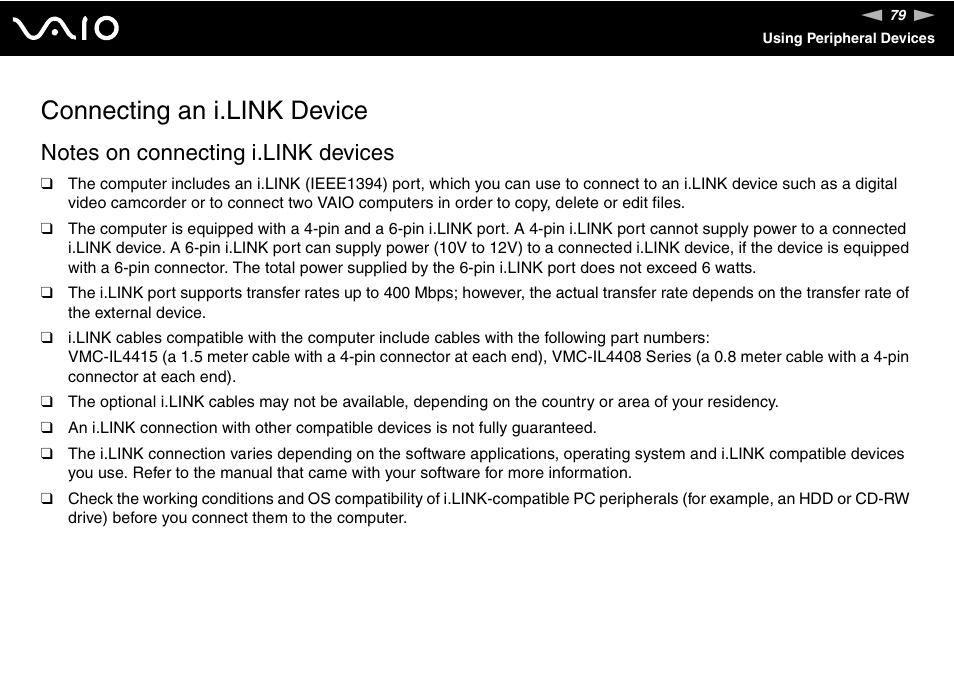 Connecting an i.link device | Sony VGC-RC210 User Manual | Page 79 / 175