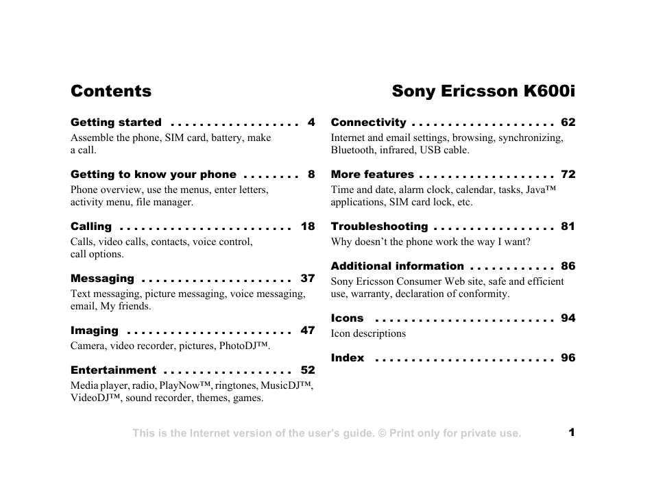 Sony K600i User Manual | 100 pages