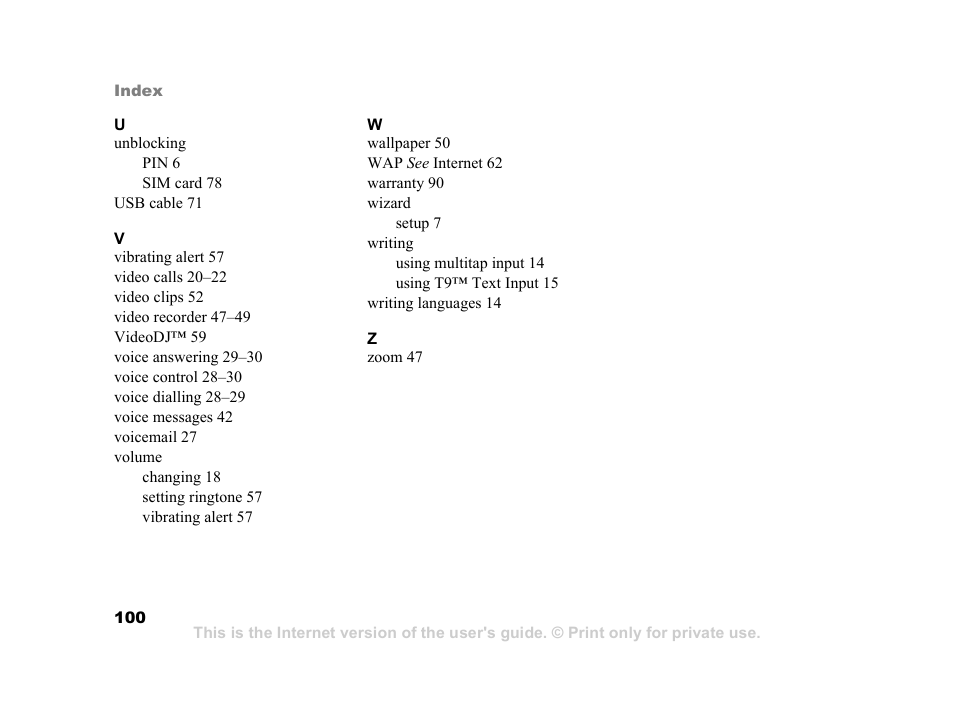 Sony K600i User Manual | Page 100 / 100