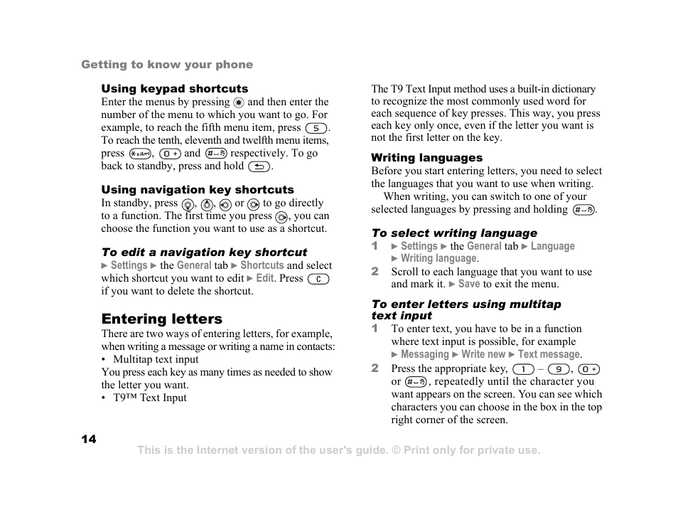 Entering letters | Sony K600i User Manual | Page 14 / 100