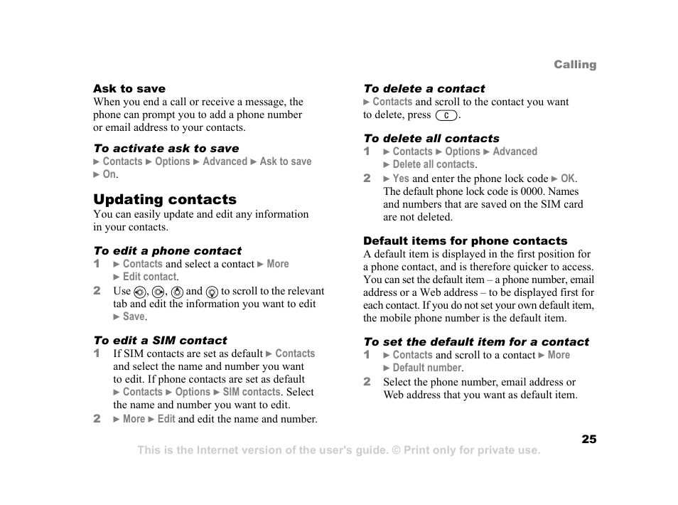 Updating contacts | Sony K600i User Manual | Page 25 / 100