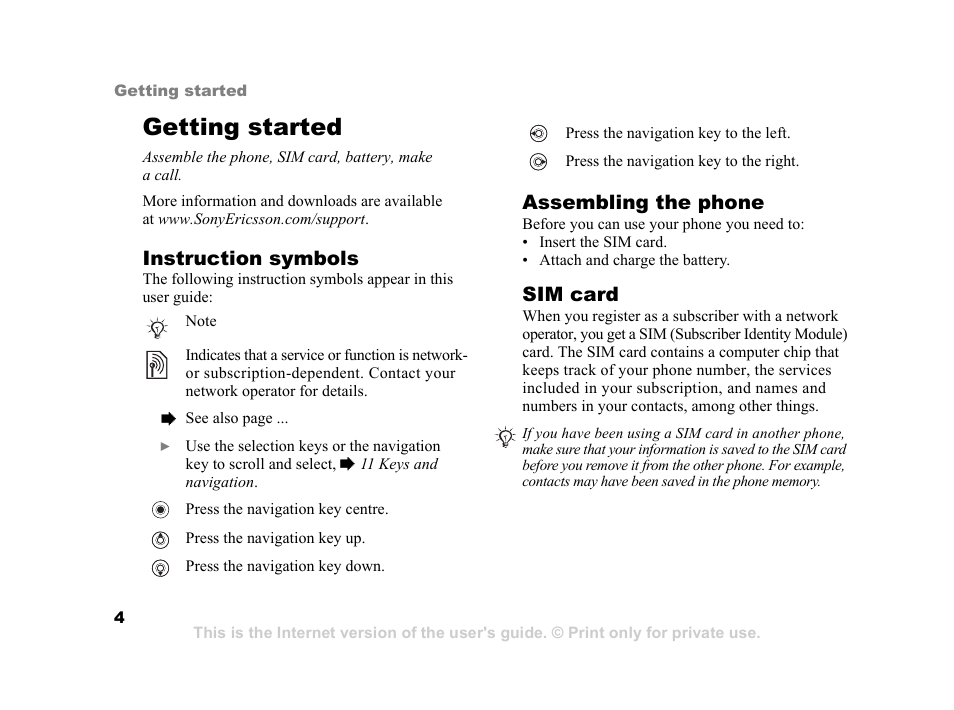Getting started | Sony K600i User Manual | Page 4 / 100