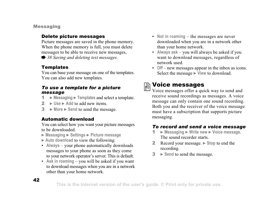 Voice messages | Sony K600i User Manual | Page 42 / 100