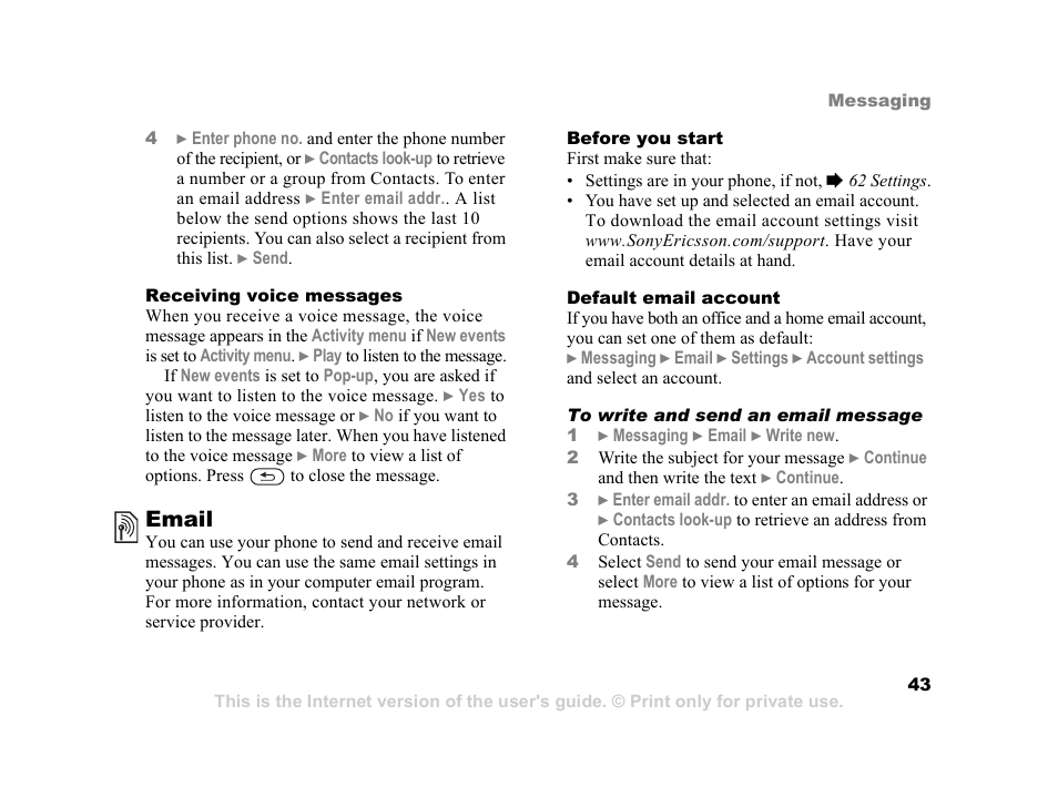 Email | Sony K600i User Manual | Page 43 / 100