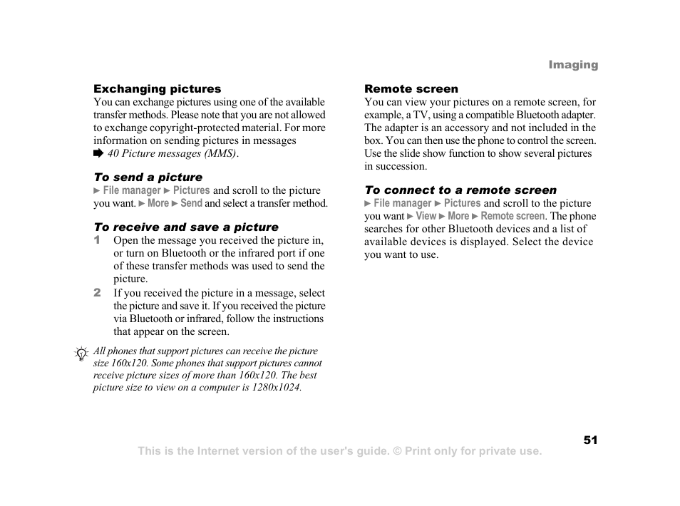 Transfer methods, 51 exchanging pictures | Sony K600i User Manual | Page 51 / 100
