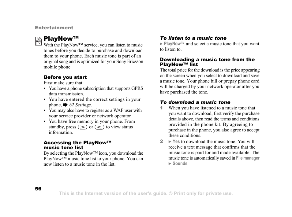 Playnow | Sony K600i User Manual | Page 56 / 100