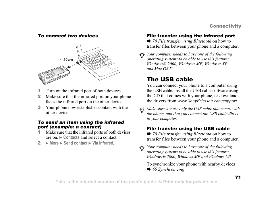 71 the usb cable, 71 the usb, Cable | The usb cable | Sony K600i User Manual | Page 71 / 100