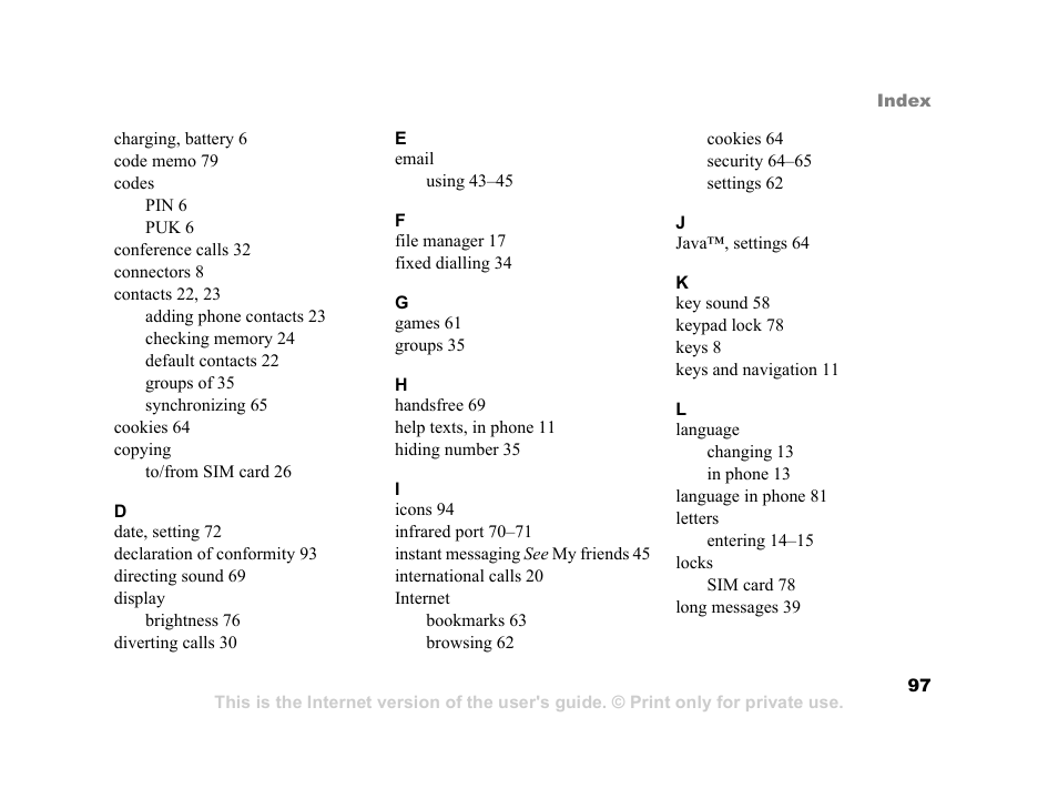 Sony K600i User Manual | Page 97 / 100