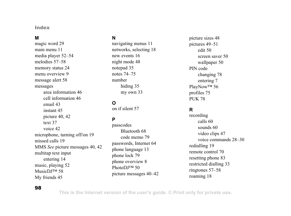 Sony K600i User Manual | Page 98 / 100